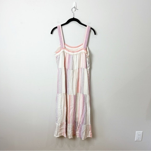 Rails Amaya Dress Juliette Metallic Stripe Pink Linen Midi - Picture 6 of 12